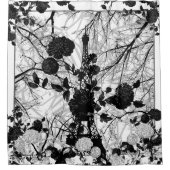 白黒の劇的な花の木のエッフェル塔 シャワーカーテン (正面)