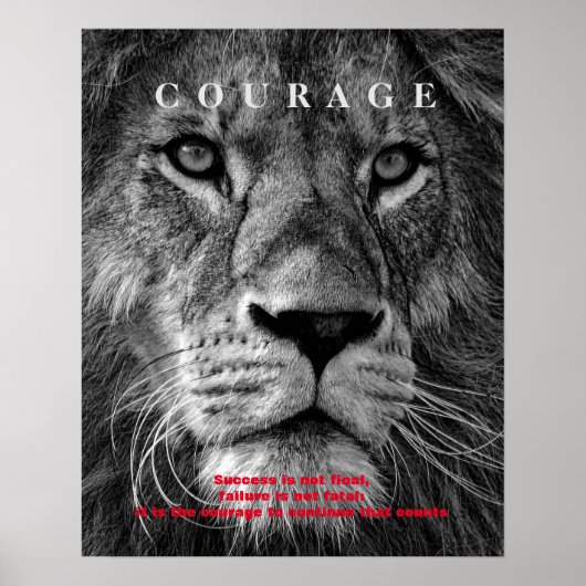 白黒の勇気やる気を起こさせるライオン ポスター (正面)