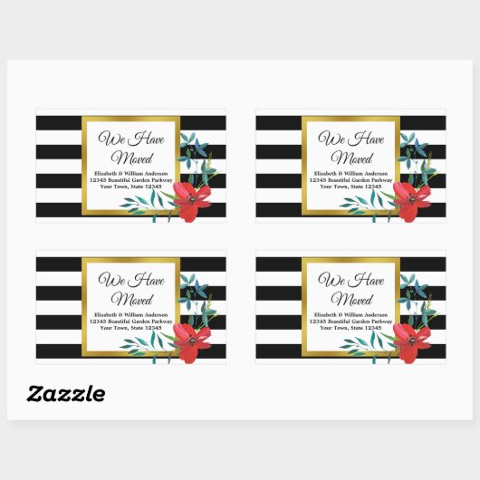 白黒の動ストライプの用案内 長方形シール (シート)