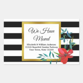 白黒の動ストライプの用案内 長方形シール (正面)