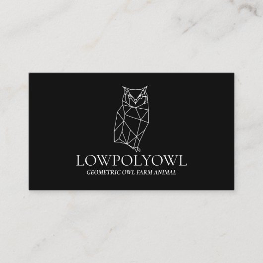白黒の動物の低ポリフクロウ 名刺 (正面)