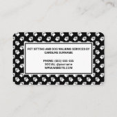 白黒の動物の足のドッグウォーカーペット座 名刺 (裏面)