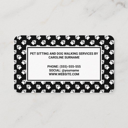 白黒の動物の足のドッグウォーカーペット座 名刺 (裏面)