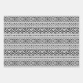 白黒の北欧の冬のセーターのクリスマス ラッピングペーパーシート (正面3)