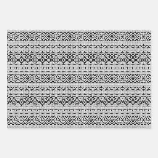 白黒の北欧の冬のセーターのクリスマス ラッピングペーパーシート (正面3)