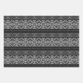 白黒の北欧の冬のセーターのクリスマス ラッピングペーパーシート (正面)