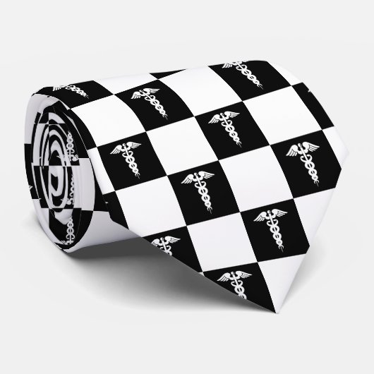 白黒の医療記号カデュセウス ネクタイ (ロール)