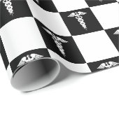 白黒の医療記号カドゥセウス ラッピングペーパー (ロールコーナー)