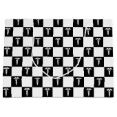 白黒の医療記号カドゥセウス ラージペーパーバッグ (正面)