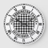 白黒の千鳥格子のファミリ名開始日 ラージ壁時計 (正面)