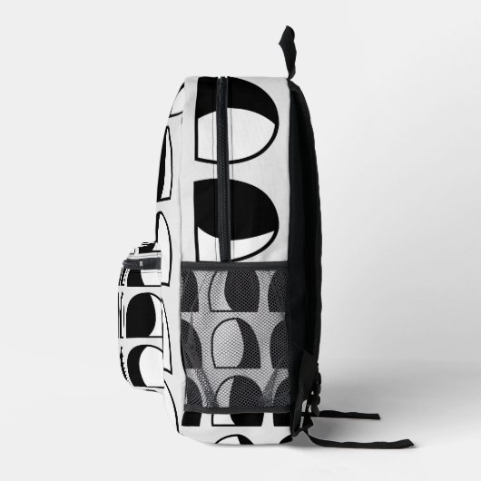 白黒の半円の幾何学的パターン プリントバックパック (右)