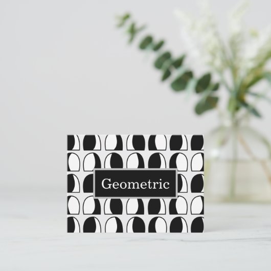 白黒の半円の幾何学的パターン 名刺 (スタンド正面)
