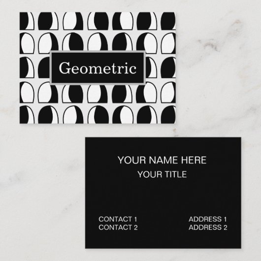 白黒の半円の幾何学的パターン 名刺 (正面/裏面)
