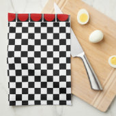 白黒の半分のダイヤモンドのチェッカー キッチンタオル (四つ折り)