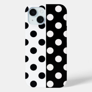 白黒の半色分割の逆水玉模様 iPhone 15ケース