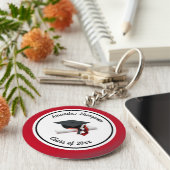 白黒の卒業キャップとタッセル キーホルダー (側面)