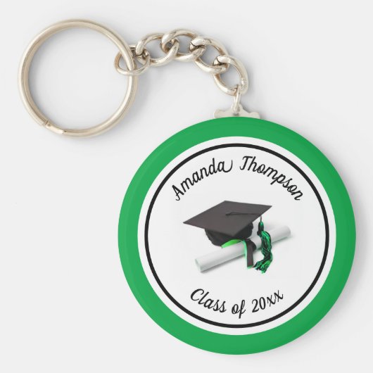 白黒の卒業キャップとタッセル キーホルダー (正面)