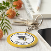 白黒の卒業キャップとタッセル キーホルダー (側面)