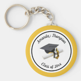 白黒の卒業キャップとタッセル キーホルダー