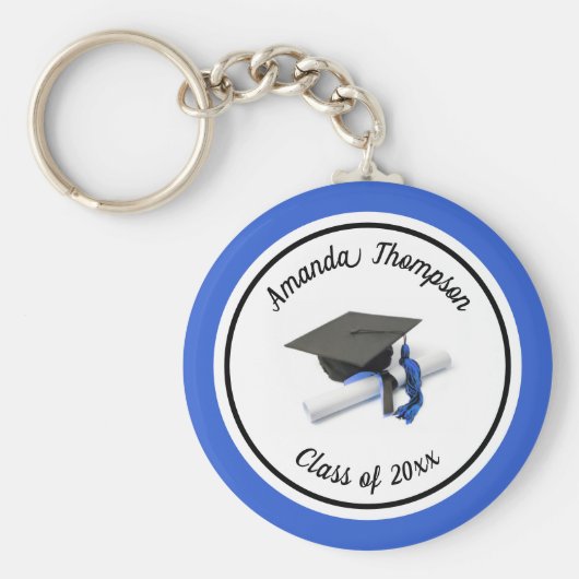 白黒の卒業キャップとタッセル キーホルダー (正面)