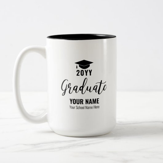 白黒の卒業ギフトカスタムコーヒーマグ ツートーンマグカップ (左)