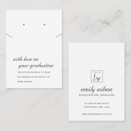 白黒の卒業ネックレスイヤリングカード プレイスカード (正面/裏面)