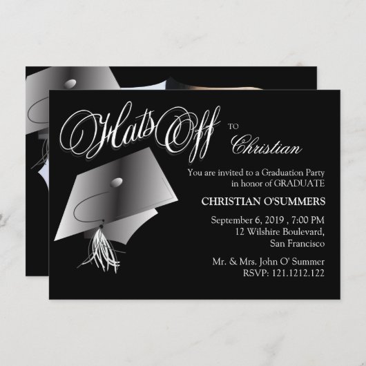 白黒の卒業パーティー招待状 招待状 (正面/裏面)