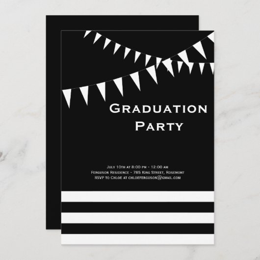 白黒の卒業パーティー招待状 招待状 (正面/裏面)
