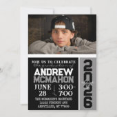 白黒の卒業モダン写真 招待状 (正面)