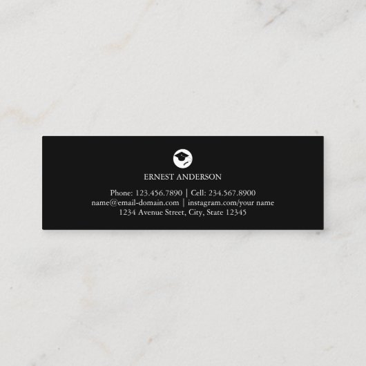 白黒の卒業モダン名エレガントカード スキニー名刺 (裏面)