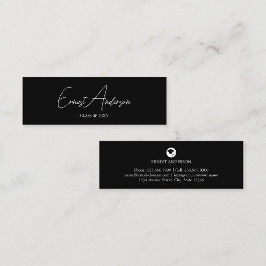 白黒の卒業モダン名エレガントカード スキニー名刺 (正面/裏面)