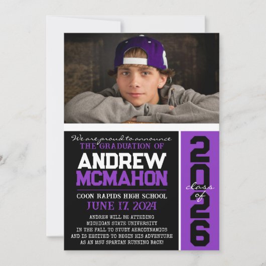 白黒の卒業写真のお知らせ 招待状 (正面)