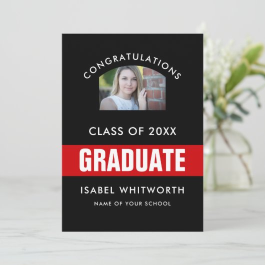 白黒の卒業写真のカスタム 案内状 (スタンド正面)