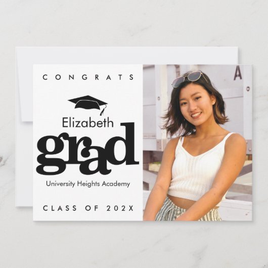 白黒の卒業写真はっきりしたキャモダンップ 案内状 (正面)