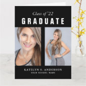 白黒の卒業写真コラージュ カード (黄色い花)