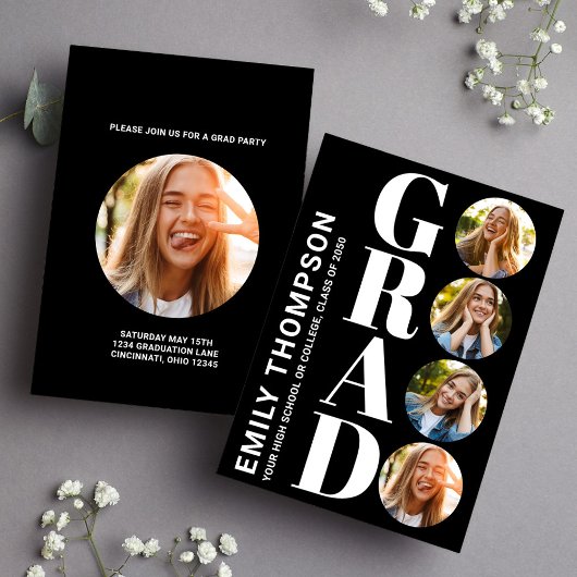 白黒の卒業写真コラージュ 招待状
