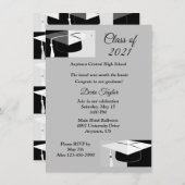 白黒の卒業帽子招待状 招待状 (正面/裏面)