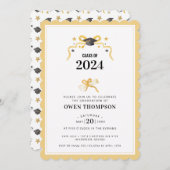 白黒の卒業年一覧リボン 招待状 (正面/裏面)