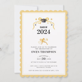 白黒の卒業年一覧リボン 招待状