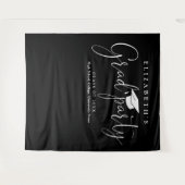 白黒の卒業式パーティーの写真の背景 タペストリー (正面(横))