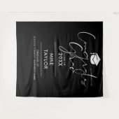 白黒の卒業式パーティーの写真の背景 タペストリー (正面(横))