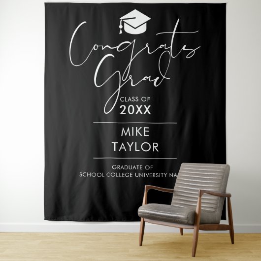 白黒の卒業式パーティーの写真の背景 タペストリー (インサイチュ)