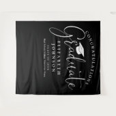 白黒の卒業式パーティーの写真の背景 タペストリー (正面(横))