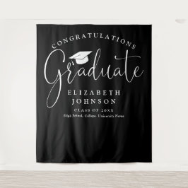 白黒の卒業式パーティーの写真の背景 タペストリー