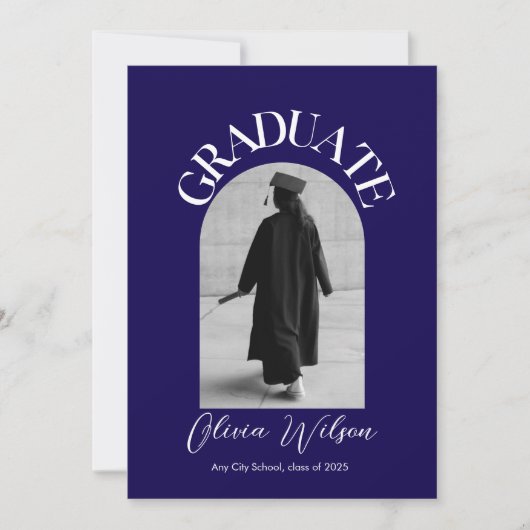 白黒の卒業式モダン写エレガント真 招待状 (正面)