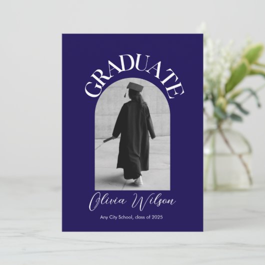 白黒の卒業式モダン写エレガント真 招待状 (スタンド正面)