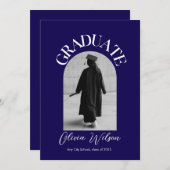 白黒の卒業式モダン写エレガント真 招待状 (正面/裏面)