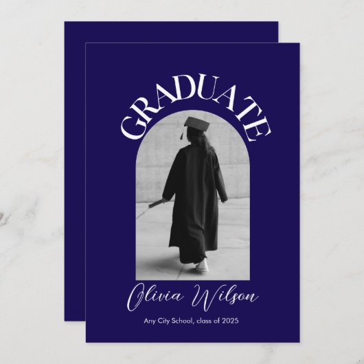 白黒の卒業式モダン写エレガント真 招待状 (正面/裏面)