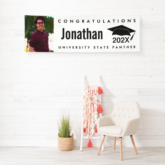 白黒の卒業式1枚フォトキャモダンップはっきりした 横断幕 (インサイチュ)