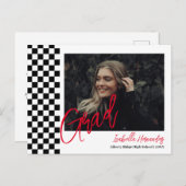 白黒の卒業発表はがき 案内ポストカード (正面/裏面)